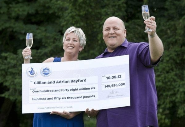 Adrian and Gillian Bayford Holding Giant Cheque