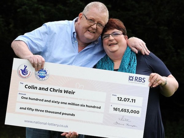 Colin and Christine Weir Holding Giant Cheque