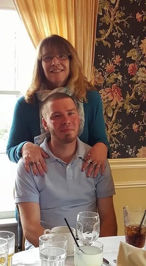 Mavis Wanczyk with Son at Table